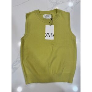 Zara Kids Lime Green Knit Sweater Vest Crew Neck Sleeveless Size 11-12 152cm NEW